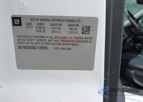 2012 Chevrolet Impala Ltz from USA, damaged, VIN 2G1WC5E35C1106835